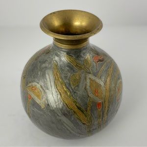 Hummingbird Enamel Painted Brass Vase